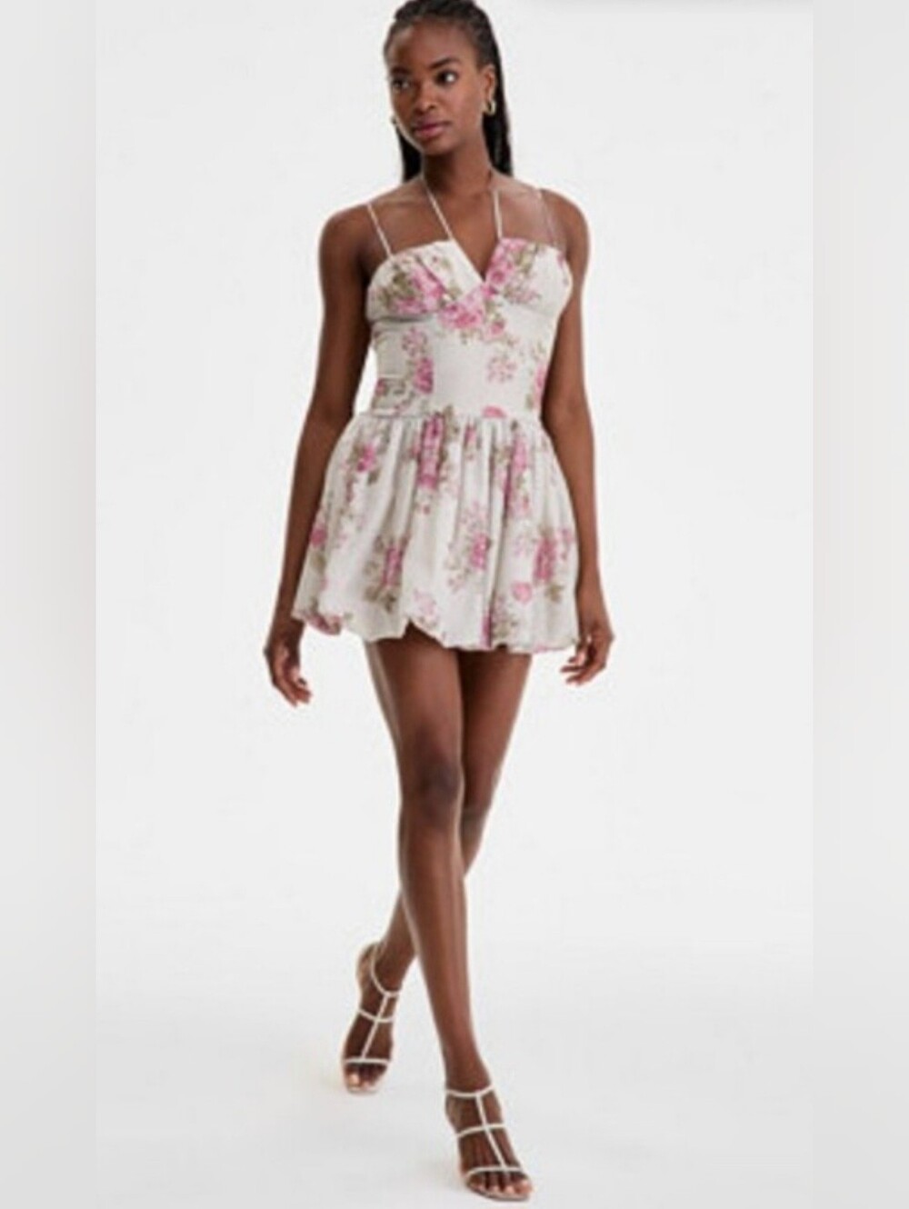 Seni &cade Floral Spaghetti-Strap Mini Dress With Bubble Hem Size Small